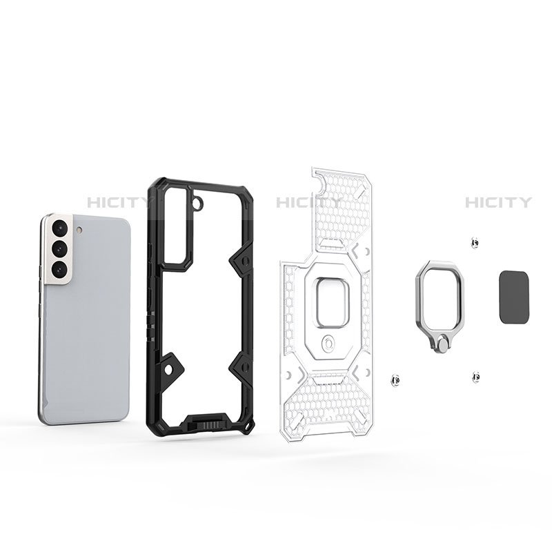 Custodia Silicone e Plastica Opaca Cover con Magnetico Anello Supporto S06 per Samsung Galaxy S21 FE 5G