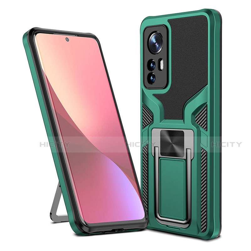 Custodia Silicone e Plastica Opaca Cover con Magnetico Anello Supporto S06 per Xiaomi Mi 12 5G Verde