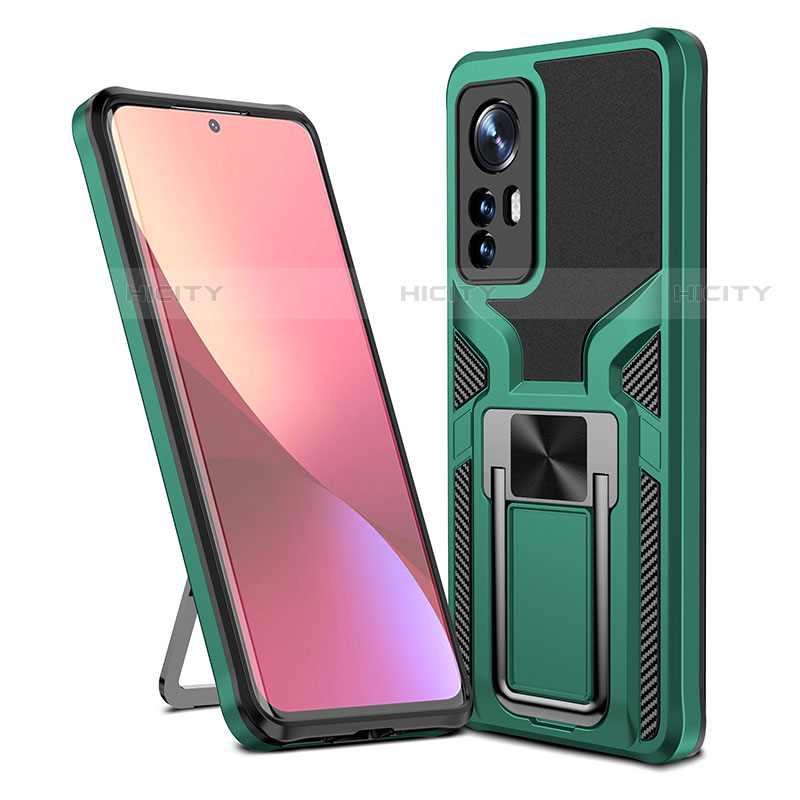 Custodia Silicone e Plastica Opaca Cover con Magnetico Anello Supporto S06 per Xiaomi Mi 12S Pro 5G Verde