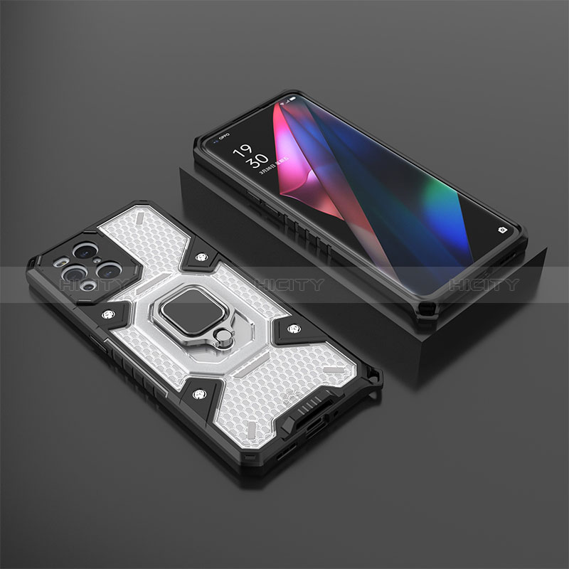 Custodia Silicone e Plastica Opaca Cover con Magnetico Anello Supporto S07 per Oppo Find X3 5G