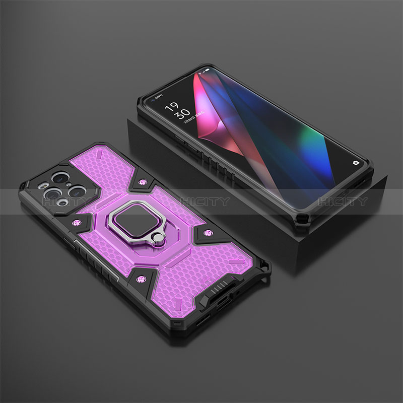 Custodia Silicone e Plastica Opaca Cover con Magnetico Anello Supporto S07 per Oppo Find X3 5G