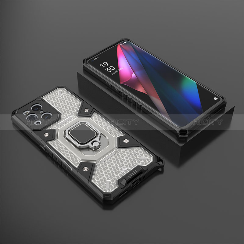 Custodia Silicone e Plastica Opaca Cover con Magnetico Anello Supporto S07 per Oppo Find X3 5G