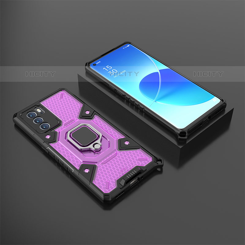 Custodia Silicone e Plastica Opaca Cover con Magnetico Anello Supporto S07 per Oppo Reno6 Pro 5G India Viola