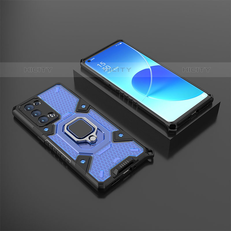 Custodia Silicone e Plastica Opaca Cover con Magnetico Anello Supporto S07 per Oppo Reno6 Pro+ Plus 5G