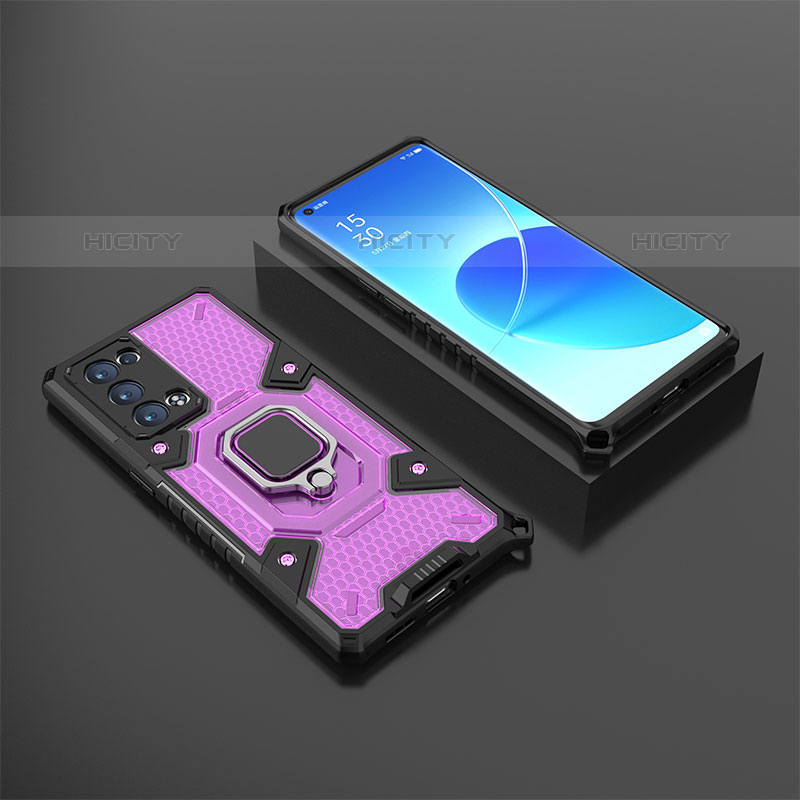 Custodia Silicone e Plastica Opaca Cover con Magnetico Anello Supporto S07 per Oppo Reno6 Pro+ Plus 5G Viola