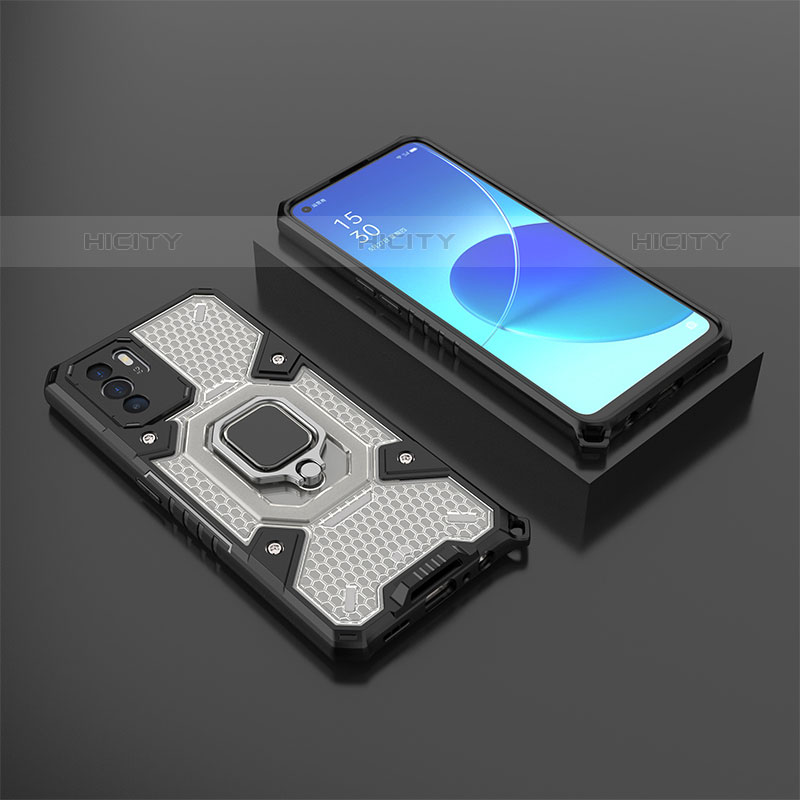 Custodia Silicone e Plastica Opaca Cover con Magnetico Anello Supporto S07 per Oppo Reno6 Z 5G