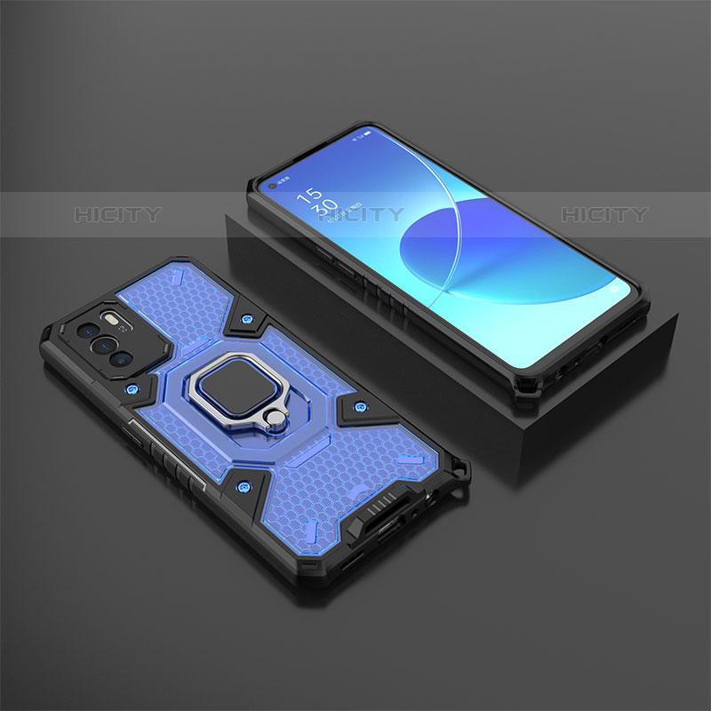 Custodia Silicone e Plastica Opaca Cover con Magnetico Anello Supporto S07 per Oppo Reno6 Z 5G Blu