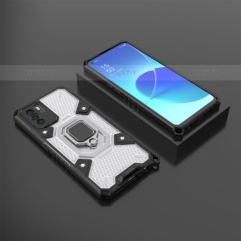 Custodia Silicone e Plastica Opaca Cover con Magnetico Anello Supporto S07 per Oppo Reno6 Z 5G Nero