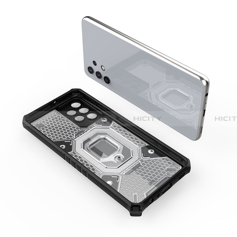 Custodia Silicone e Plastica Opaca Cover con Magnetico Anello Supporto S07 per Samsung Galaxy A32 5G