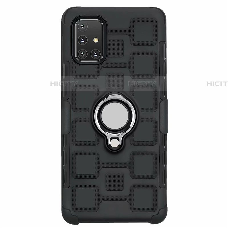 Custodia Silicone e Plastica Opaca Cover con Magnetico Anello Supporto S07 per Samsung Galaxy A71 5G Nero