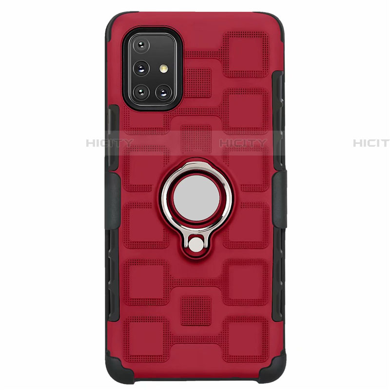 Custodia Silicone e Plastica Opaca Cover con Magnetico Anello Supporto S07 per Samsung Galaxy A71 5G Rosso