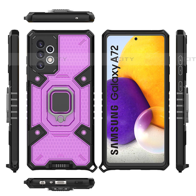 Custodia Silicone e Plastica Opaca Cover con Magnetico Anello Supporto S07 per Samsung Galaxy A72 4G Viola