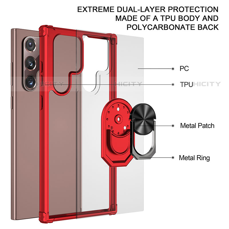 Custodia Silicone e Plastica Opaca Cover con Magnetico Anello Supporto S09 per Samsung Galaxy S21 Ultra 5G