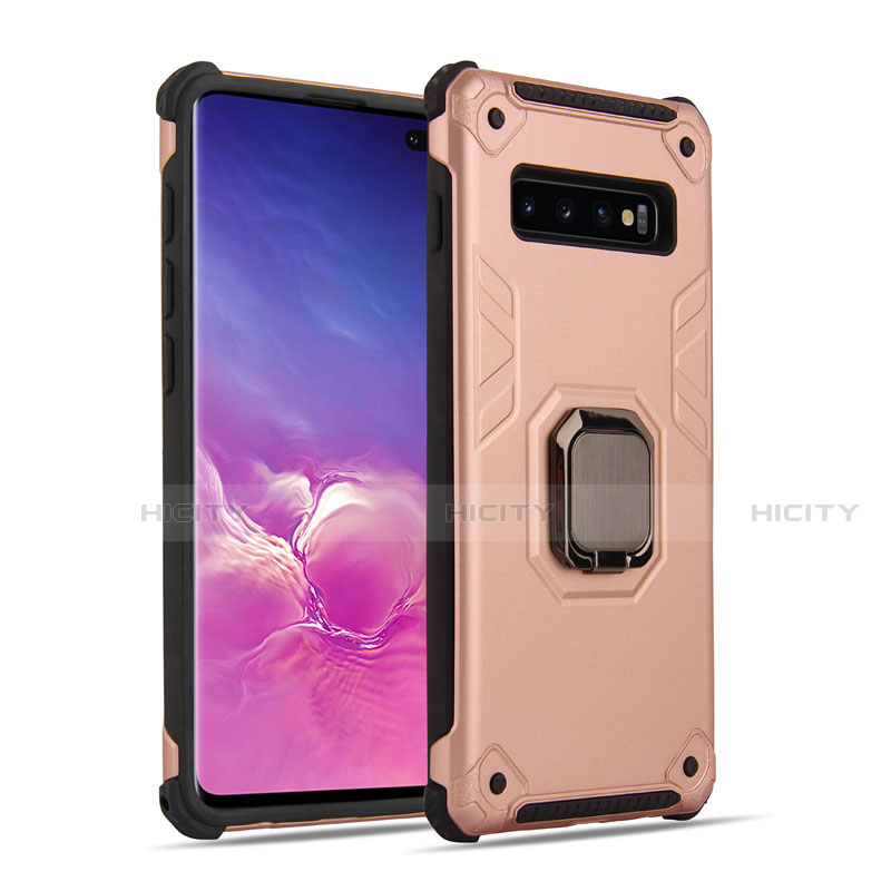 Custodia Silicone e Plastica Opaca Cover con Magnetico Anello Supporto T01 per Samsung Galaxy S10