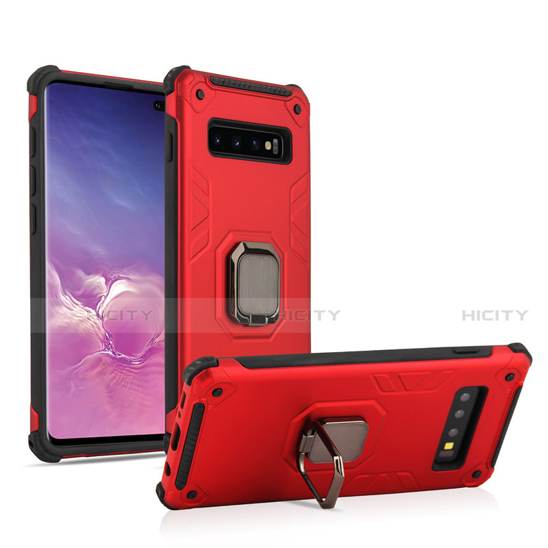 Custodia Silicone e Plastica Opaca Cover con Magnetico Anello Supporto T01 per Samsung Galaxy S10