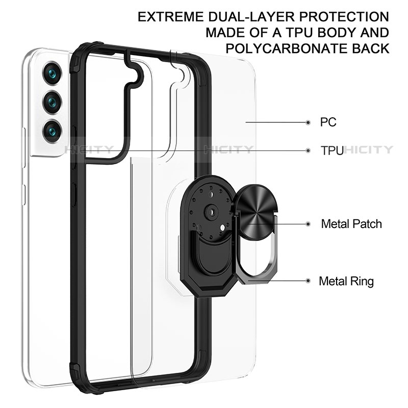 Custodia Silicone e Plastica Opaca Cover con Magnetico Anello Supporto T01 per Samsung Galaxy S21 FE 5G