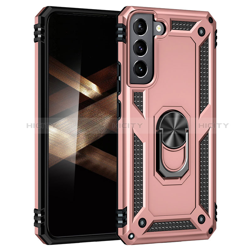 Custodia Silicone e Plastica Opaca Cover con Magnetico Anello Supporto T02 per Samsung Galaxy S24 5G Oro Rosa