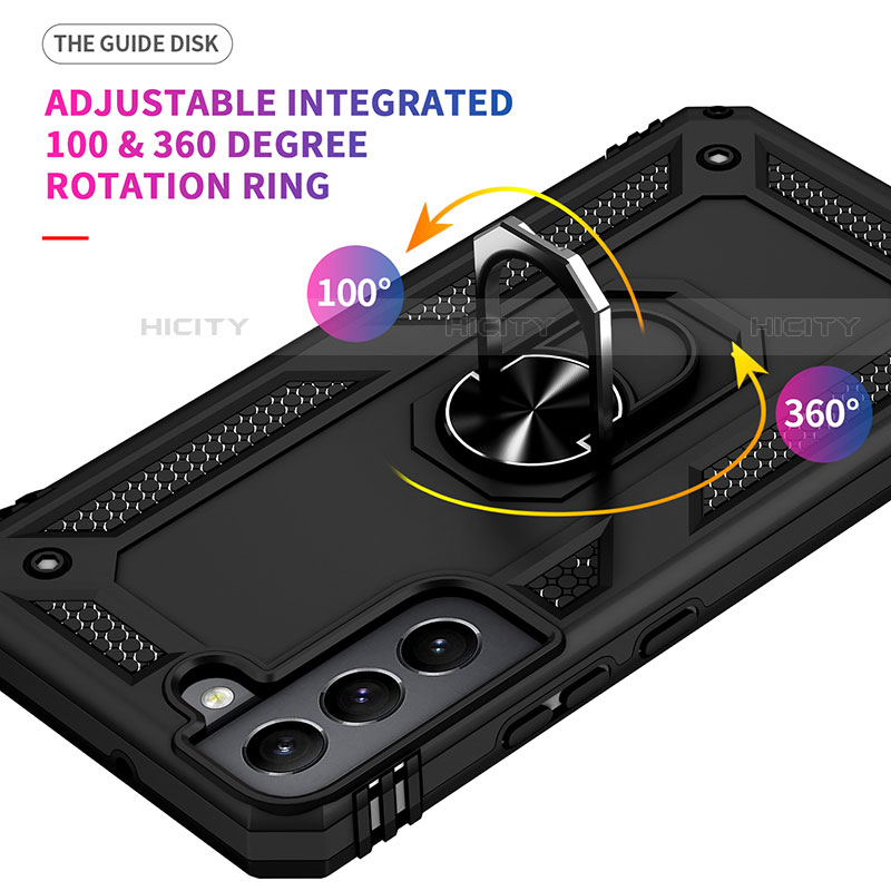 Custodia Silicone e Plastica Opaca Cover con Magnetico Anello Supporto T03 per Samsung Galaxy S21 5G