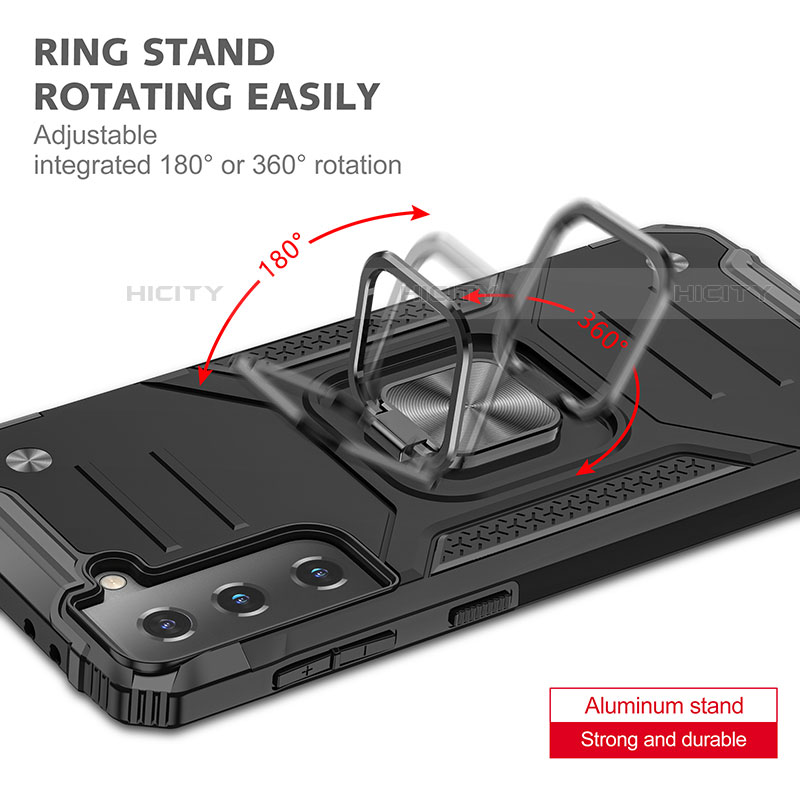 Custodia Silicone e Plastica Opaca Cover con Magnetico Anello Supporto T04 per Samsung Galaxy S21 5G