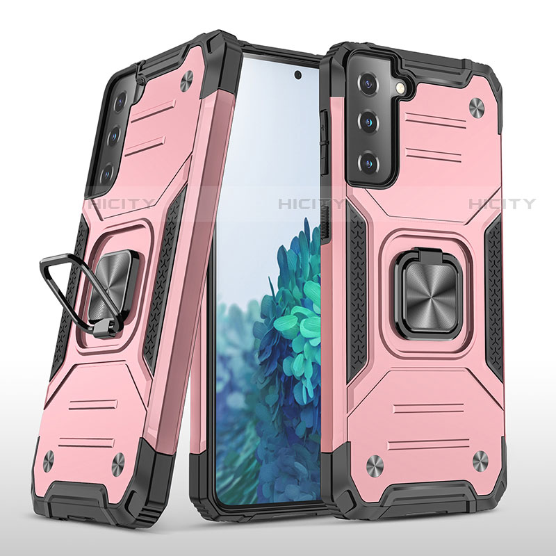 Custodia Silicone e Plastica Opaca Cover con Magnetico Anello Supporto T04 per Samsung Galaxy S23 Plus 5G Oro Rosa