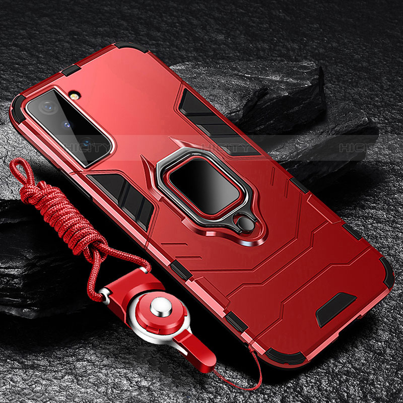 Custodia Silicone e Plastica Opaca Cover con Magnetico Anello Supporto T06 per Samsung Galaxy S21 FE 5G Rosso