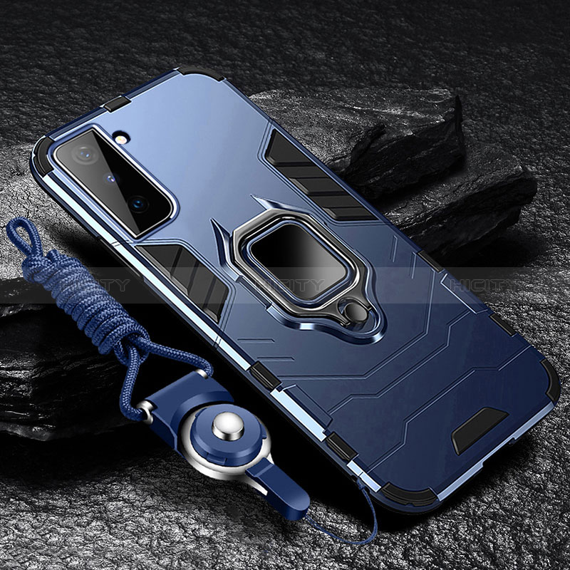 Custodia Silicone e Plastica Opaca Cover con Magnetico Anello Supporto T06 per Samsung Galaxy S24 Plus 5G Blu