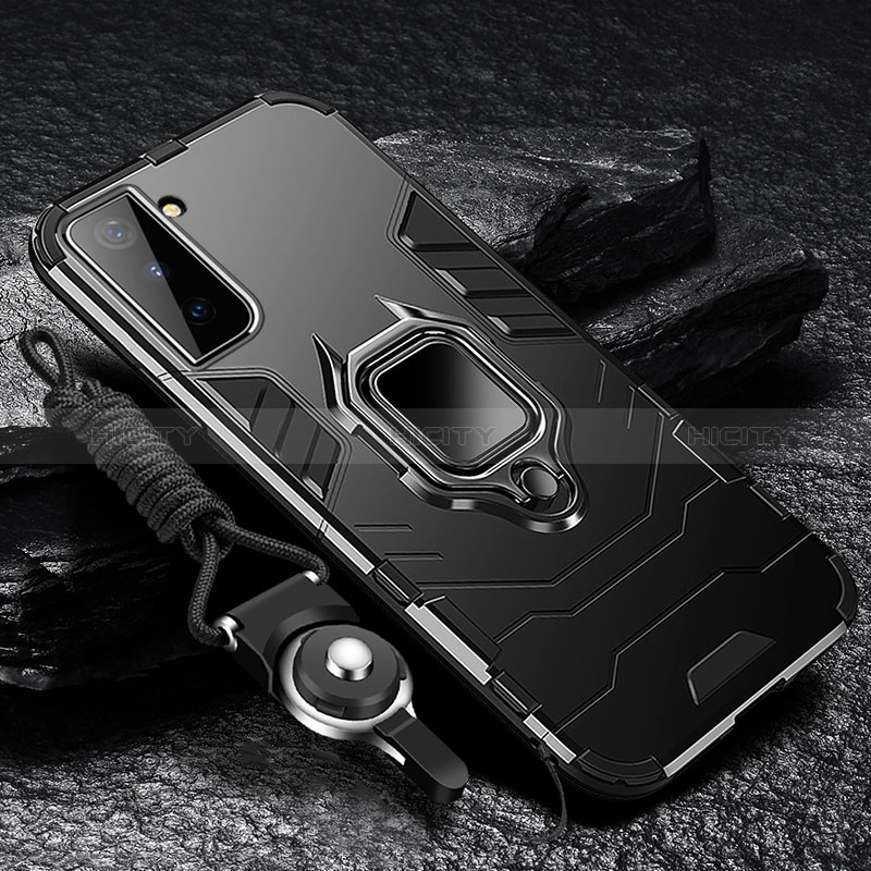 Custodia Silicone e Plastica Opaca Cover con Magnetico Anello Supporto T06 per Samsung Galaxy S25 Plus 5G Nero