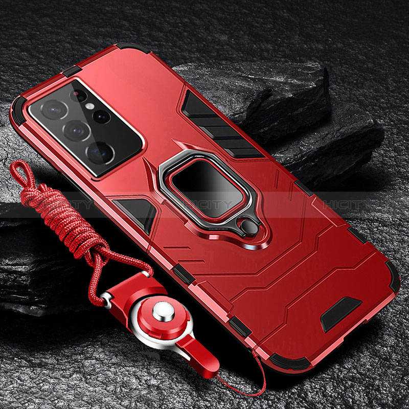 Custodia Silicone e Plastica Opaca Cover con Magnetico Anello Supporto T06 per Samsung Galaxy S25 Ultra 5G