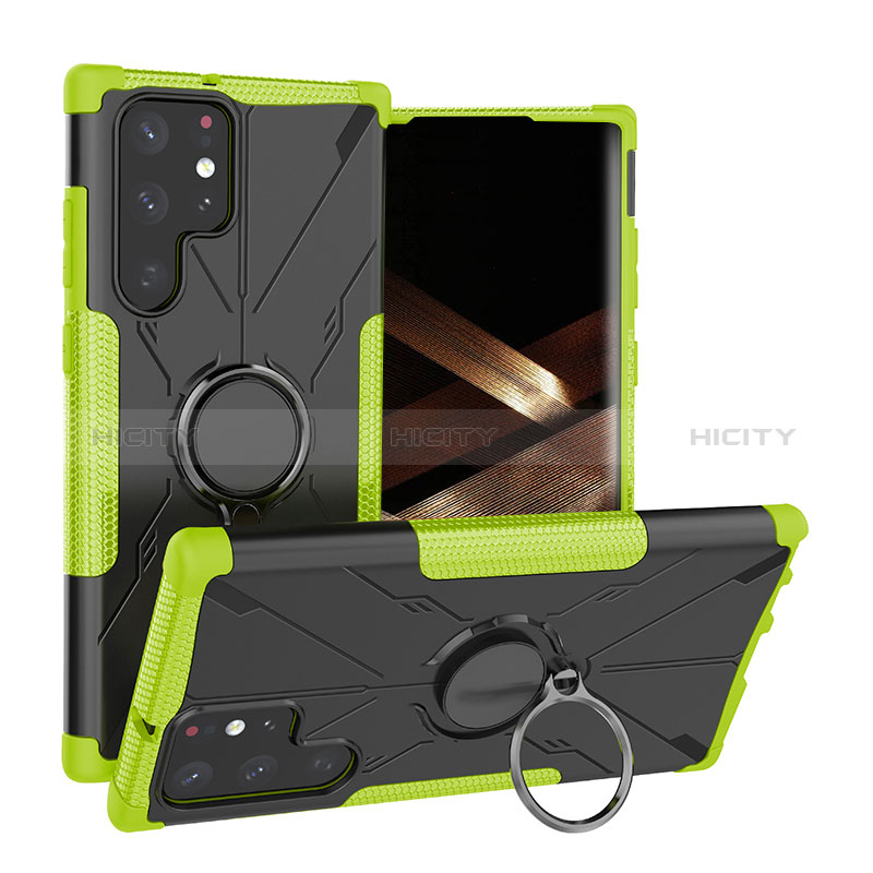 Custodia Silicone e Plastica Opaca Cover con Magnetico Anello Supporto T08 per Samsung Galaxy S24 Ultra 5G Verde