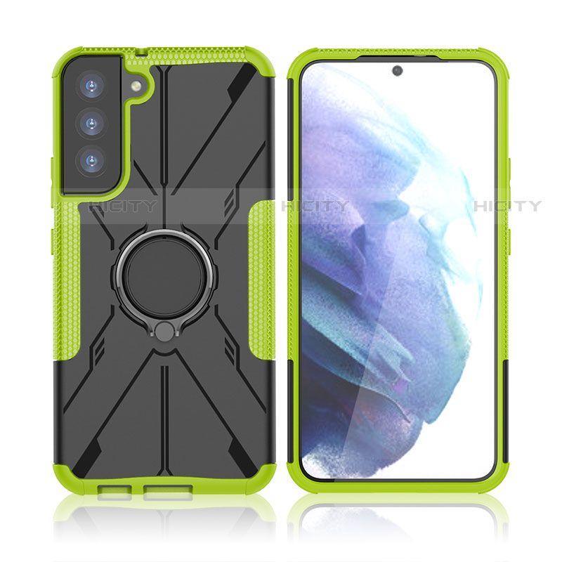 Custodia Silicone e Plastica Opaca Cover con Magnetico Anello Supporto T09 per Samsung Galaxy S21 5G