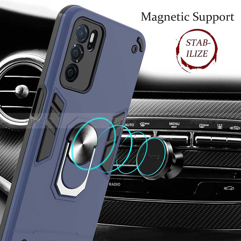 Custodia Silicone e Plastica Opaca Cover con Magnetico Anello Supporto Y01B per Oppo A16