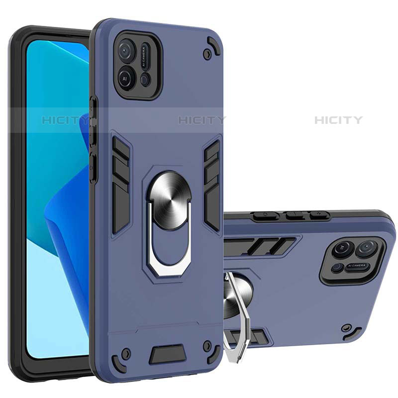 Custodia Silicone e Plastica Opaca Cover con Magnetico Anello Supporto Y01B per Oppo A16e Blu