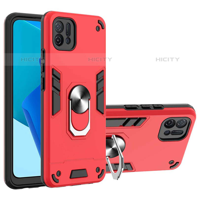 Custodia Silicone e Plastica Opaca Cover con Magnetico Anello Supporto Y01B per Oppo A16e Rosso