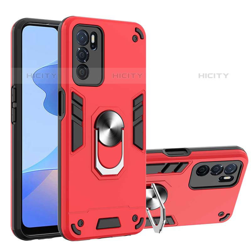 Custodia Silicone e Plastica Opaca Cover con Magnetico Anello Supporto Y01B per Oppo A54s Rosso