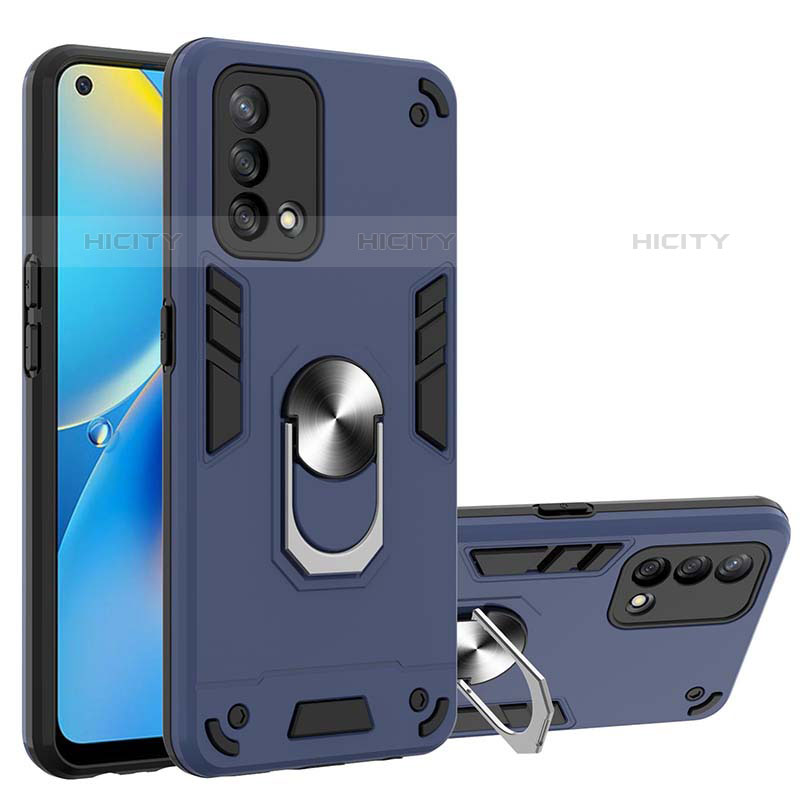 Custodia Silicone e Plastica Opaca Cover con Magnetico Anello Supporto Y01B per Oppo A74 4G Blu