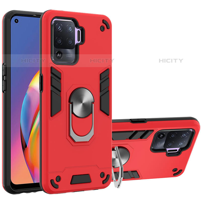 Custodia Silicone e Plastica Opaca Cover con Magnetico Anello Supporto Y01B per Oppo Reno5 F Rosso