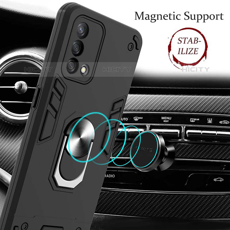 Custodia Silicone e Plastica Opaca Cover con Magnetico Anello Supporto Y01B per Oppo Reno6 Lite