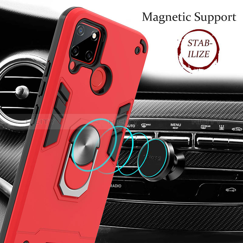 Custodia Silicone e Plastica Opaca Cover con Magnetico Anello Supporto Y01B per Realme 7i RMX2193