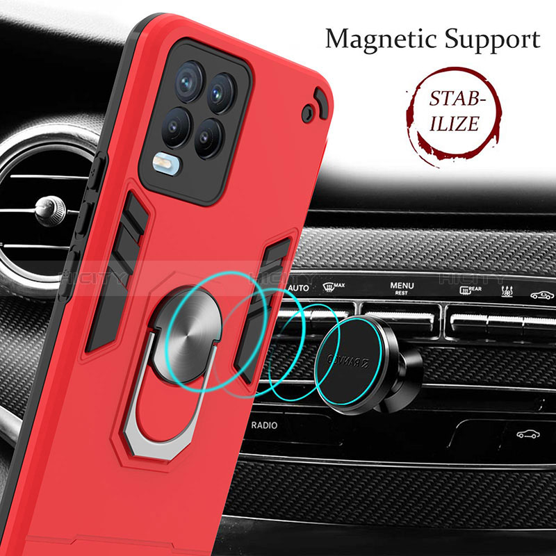 Custodia Silicone e Plastica Opaca Cover con Magnetico Anello Supporto Y01B per Realme 8 4G