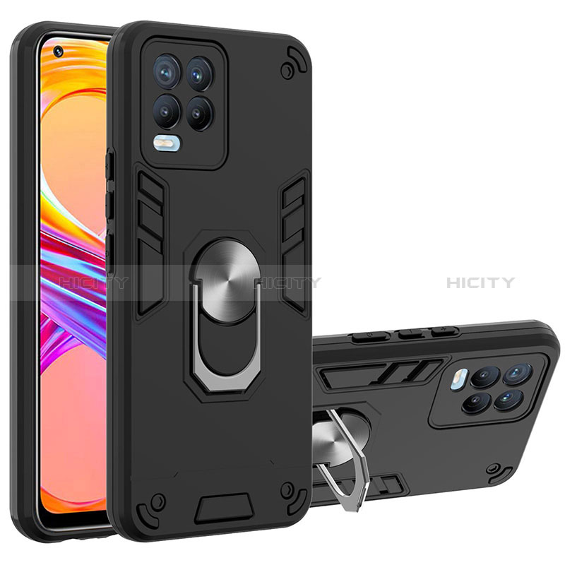 Custodia Silicone e Plastica Opaca Cover con Magnetico Anello Supporto Y01B per Realme 8 Pro Nero