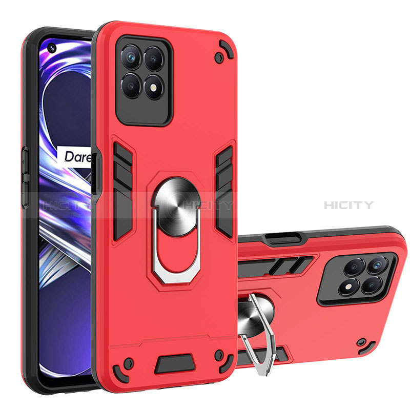 Custodia Silicone e Plastica Opaca Cover con Magnetico Anello Supporto Y01B per Realme 8i Rosso