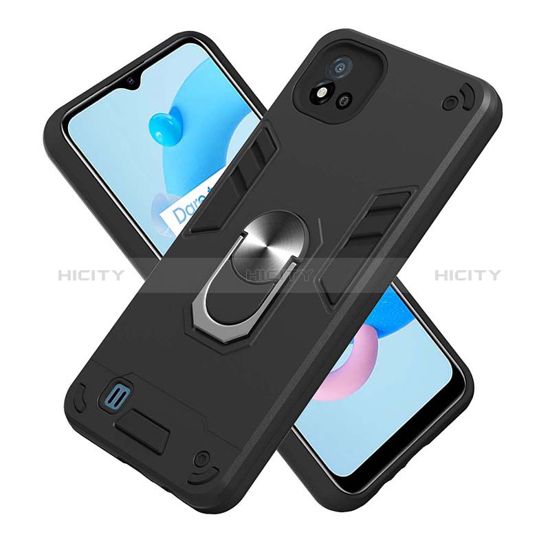 Custodia Silicone e Plastica Opaca Cover con Magnetico Anello Supporto Y01B per Realme C11 (2021)