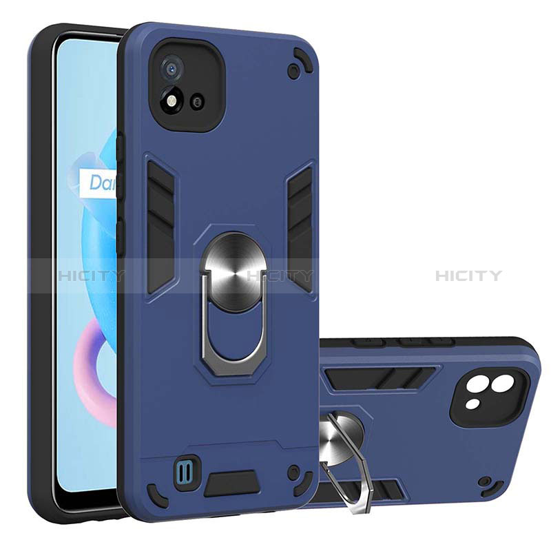 Custodia Silicone e Plastica Opaca Cover con Magnetico Anello Supporto Y01B per Realme C20 Blu