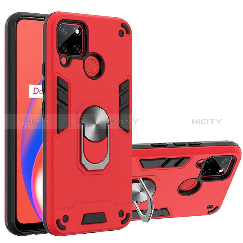 Custodia Silicone e Plastica Opaca Cover con Magnetico Anello Supporto Y01B per Realme C25S Rosso