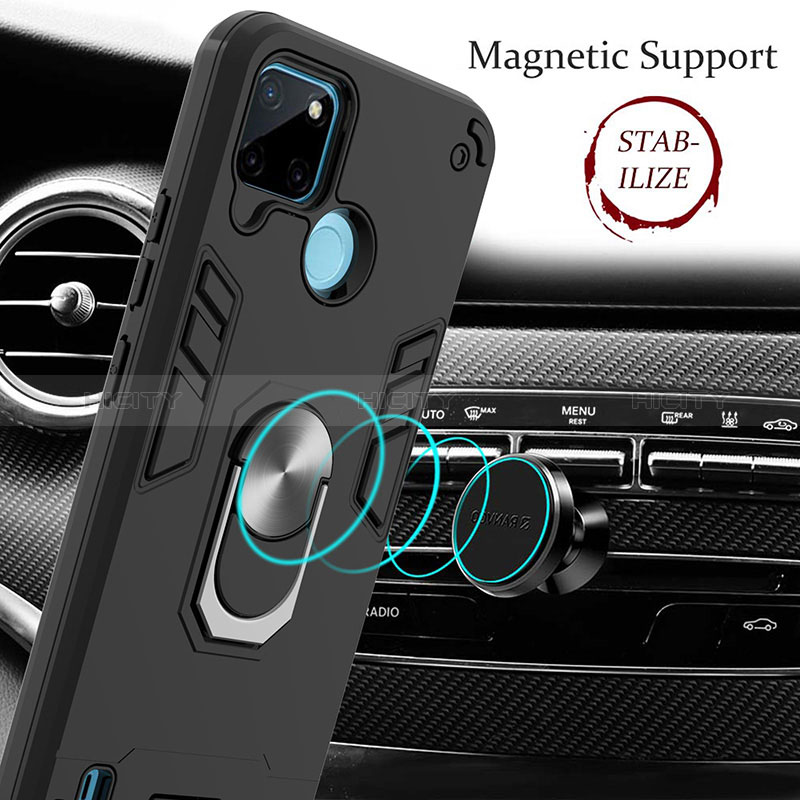 Custodia Silicone e Plastica Opaca Cover con Magnetico Anello Supporto Y01B per Realme C25Y India