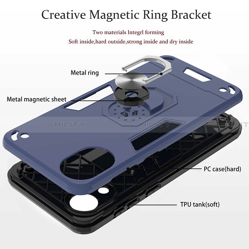 Custodia Silicone e Plastica Opaca Cover con Magnetico Anello Supporto Y01B per Samsung Galaxy A03 Core