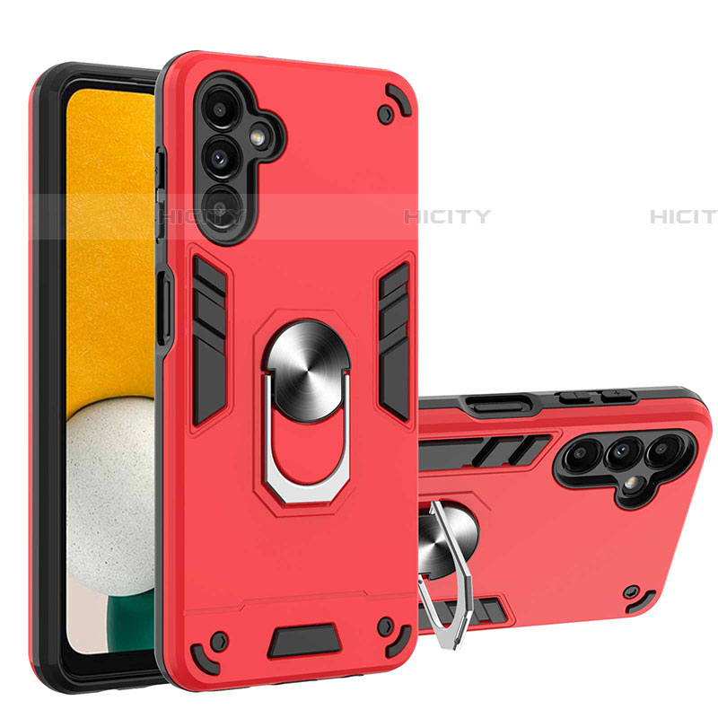 Custodia Silicone e Plastica Opaca Cover con Magnetico Anello Supporto Y01B per Samsung Galaxy A04s Rosso