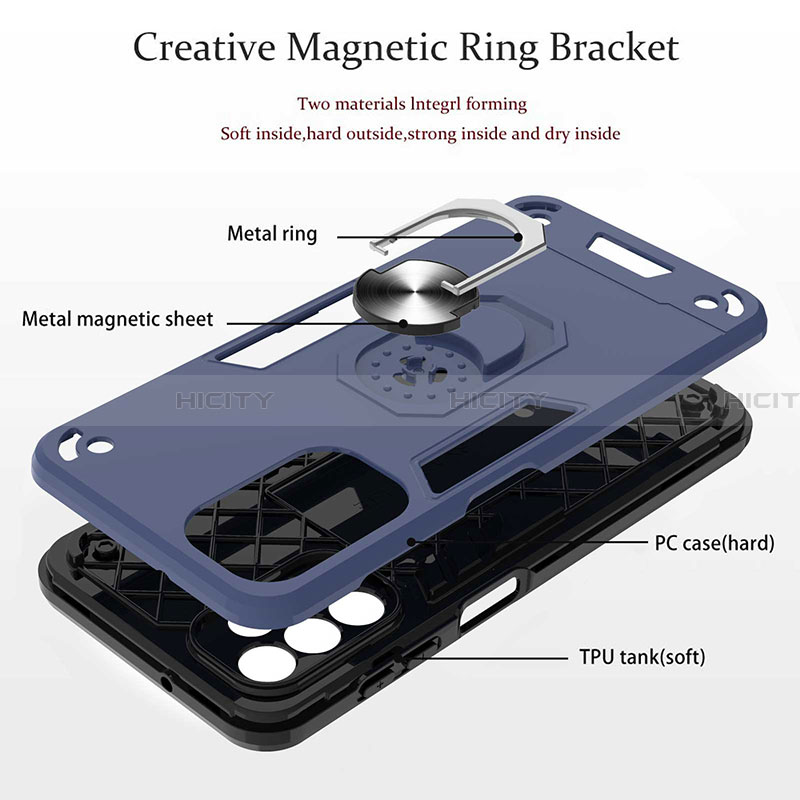 Custodia Silicone e Plastica Opaca Cover con Magnetico Anello Supporto Y01B per Samsung Galaxy A13 4G