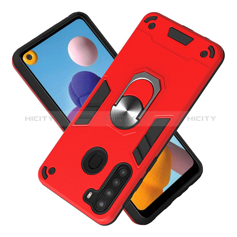 Custodia Silicone e Plastica Opaca Cover con Magnetico Anello Supporto Y01B per Samsung Galaxy A21