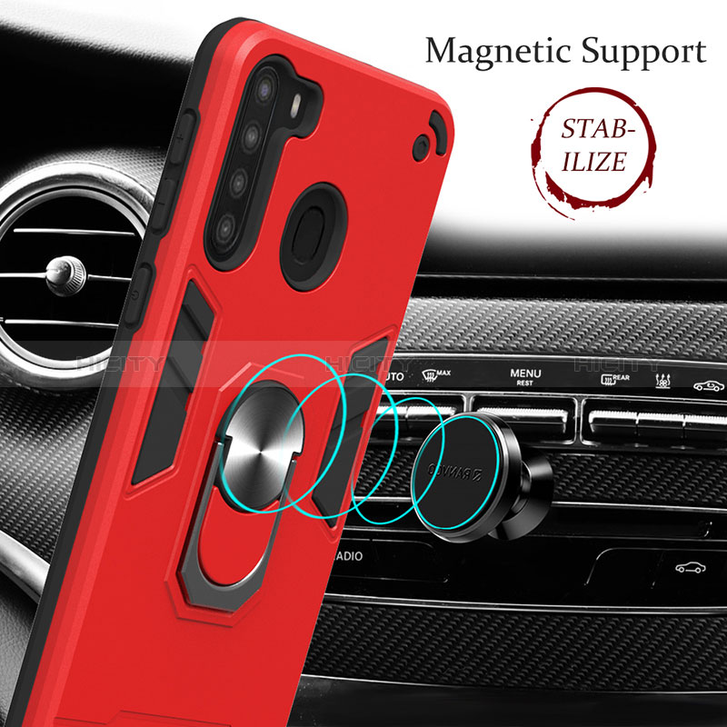 Custodia Silicone e Plastica Opaca Cover con Magnetico Anello Supporto Y01B per Samsung Galaxy A21